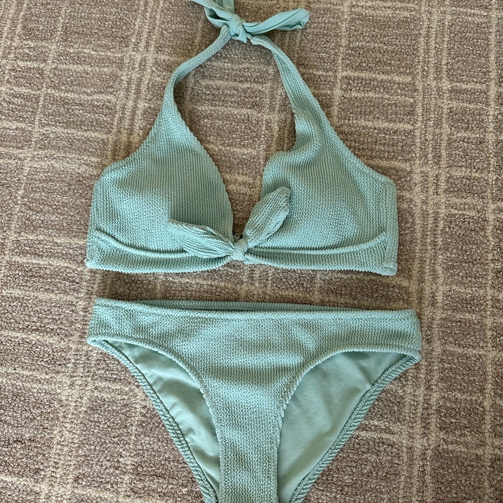 Kona Sol Light Green Textured Bikini Set